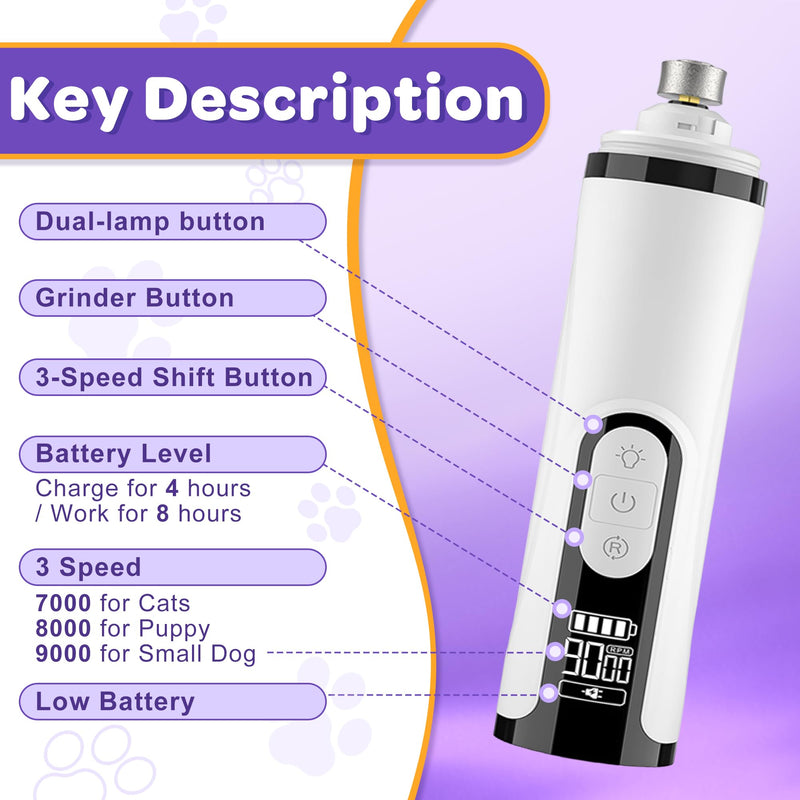 Pet Nail Grinder Quiet Professional Cats Cordless Clippers Cat Claw Care Cat Grooming Clippers Cat Grooming Supplies with Charging Cable Easy to Hold Safety Guard for Small Dogs Cats White - PawsPlanet Australia