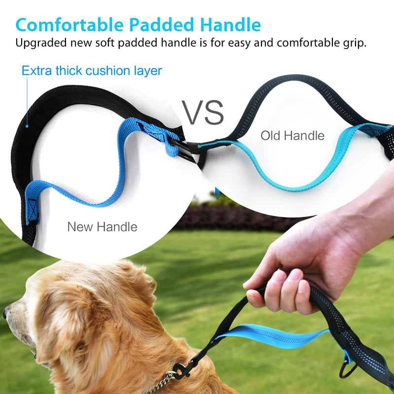 Hands Free Dog Running Leash with Adjustable Waist Belt, Dual Handle Elastic Bungees Retractable Rope for Medium and Large Dogs, Reflective Stitches for Walking Hiking Biking With Pouch for 2 dogs