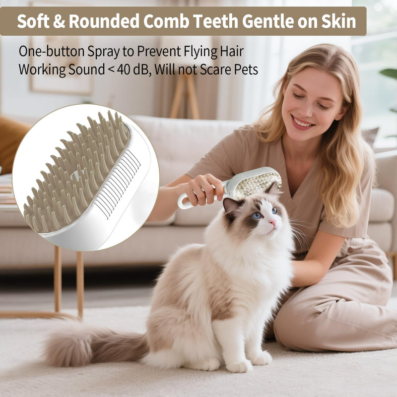4 in 1 Cat Steam Brush for Shedding Dog Brush with Steam Pet Hair Cleaning Brush Comb for Spray Pet Grooming Soft Silicone Brush for Long & Short Haired Pets (White) White - PawsPlanet Australia