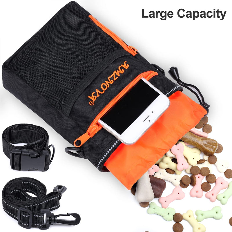 Dog Treat Bag, Large Dog Training Pouch with Adjustable Should Strap, Waistband, Poop Bag Dispenser, Easy to Carry All Doggy Items, Black Large Capacity