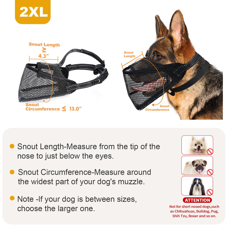 Mesh Dog Muzzle, Breathable Soft Dog Muzzle with 3 Reflective Straps for Secure Fit, Prevents Biting, Chewing Scavenging – Adjustable for Small Medium Large Dogs, XXL