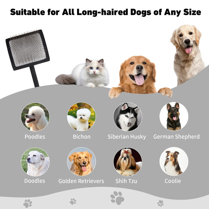 Dog Slicker Brush for Shedding and Grooming Medium or Long Haired Cats, Extra Long & Soft Pin Slicker Brush for Removes Loose Hair, Tangles, Knots, Undercoat, Free Pet Comb, Large Black - PawsPlanet Australia