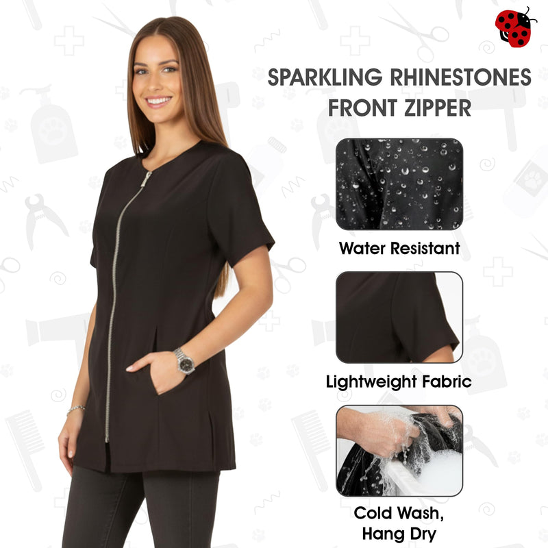Ladybird Line 460 Water Resistant Rhinestone Jacket, Short Sleeve, Hair Bleach Resistant, Pet Grooming Hair Stylist Large - PawsPlanet Australia