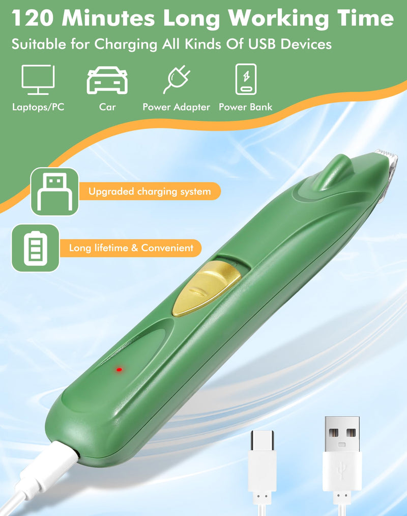 Dog Clippers for Grooming, Cordless Dog Grooming Kit for Small Dogs with LED Light, Rechargeable Low Noise Cat Hair Trimmer for Grooming Pet Hair Around Paws, Eyes, Ears, Face, Rump (Green) Green - PawsPlanet Australia
