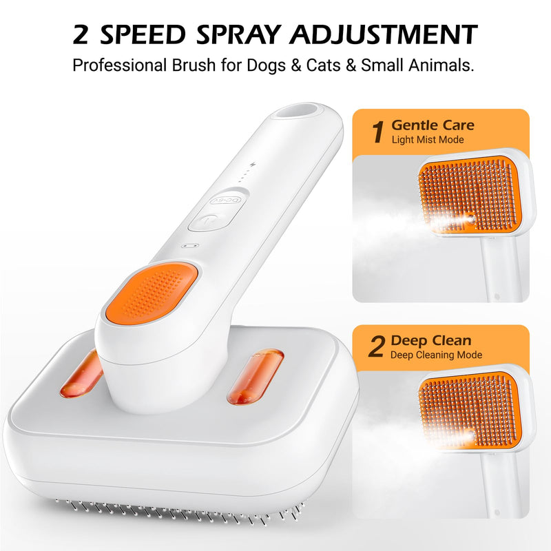 3-in-1 Pet Steam Brush: Rechargeable Grooming Tool with Gentle Mist Spray for Shedding Control, Self-Cleaning, 2-Speed, Waterproof, Safe Rounded Tips - For Dogs, Cats, Rabbits & All Coats