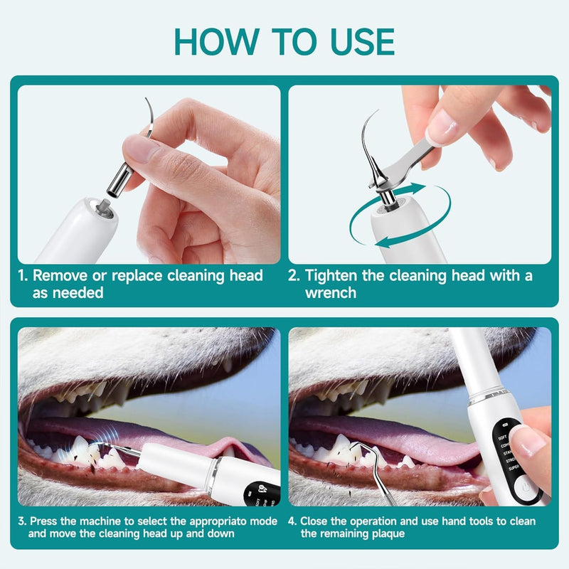 Dog Teeth Cleaning Kit Dog Plaque and Tartar Remover with LED Light 5 Adjustable Modes Electric Toothbrush Pet Teeth Cleaner for Dogs and Cats (Off-White) Off-white