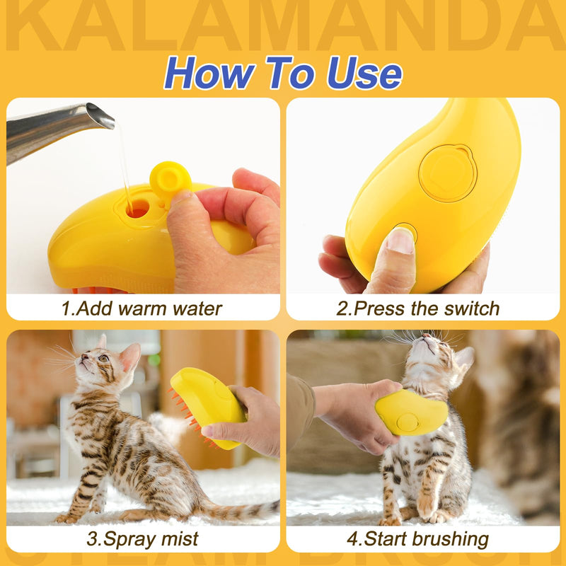 KALAMANDA Cat Steam Brush, 3 In 1 Cat Steamy Brush, Silicone Massage Grooming Brush, Pet Hair Cleaning Brush Comb for Cats Dogs(Yellow/Green) - PawsPlanet Australia