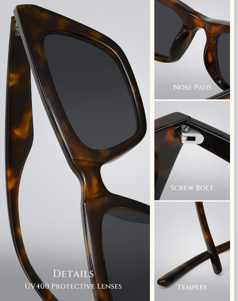 Narrow Square Cat Eye Sunglasses for Women | Retro Vintage-Chic UV400 Driving shades Brown Tortoise Frame/Grey Lens Standard - PawsPlanet Australia