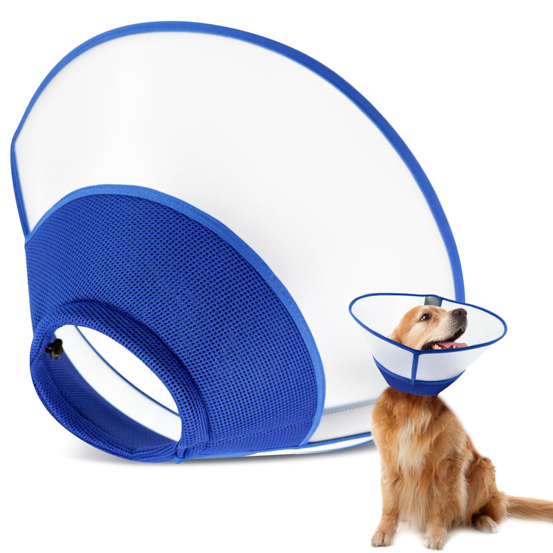 Upgraded Dog Cone Collar After Surgery, Soft Breathable Pet Recovery Collar with Double-Layer Design and Support Plate, Adjustable Dog Cone Collar for Large Medium Dogs, Elizabethan Collar （Blue，XL） Blue XL（Neck：15.35-17.72”）