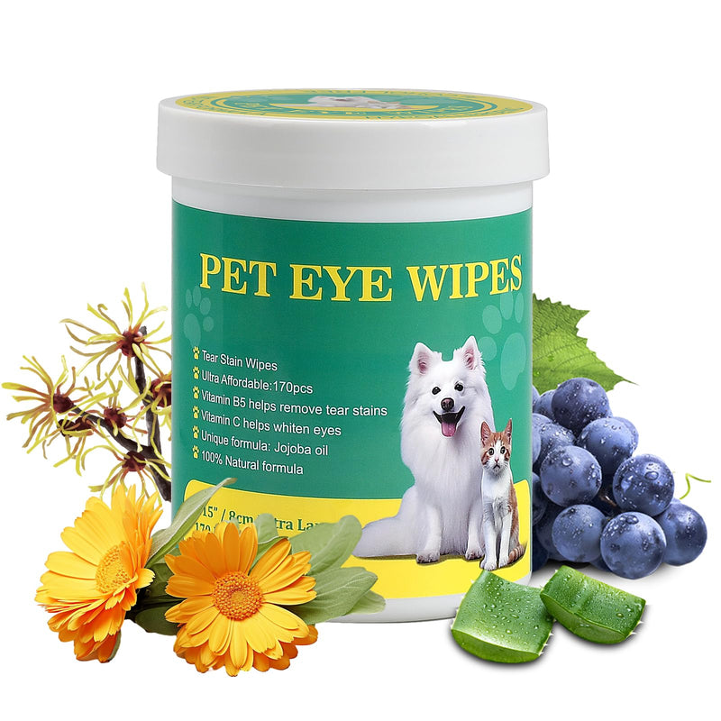 170pcs Dog Eye Wipes, 3.15“/8CM Dog Tear Stain Remover Wipes, Pet Eye Wipes for Dogs and Cats, Remove Crust DischargeMucus Secretions, Dog Eye Wash Pads for White Dogs, Clean and Moisturize 170 Pcs