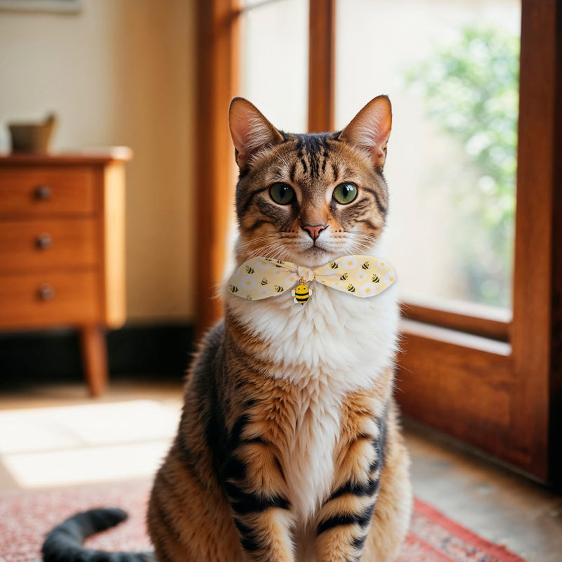 2 Packs Bow Kitten Collar Breakaway with Bell & Pendant Adjustable Kitten Collars with Safety Buckle for Girl Boy Cats Puppy and Small Pets (Pink+Yellow) - PawsPlanet Australia