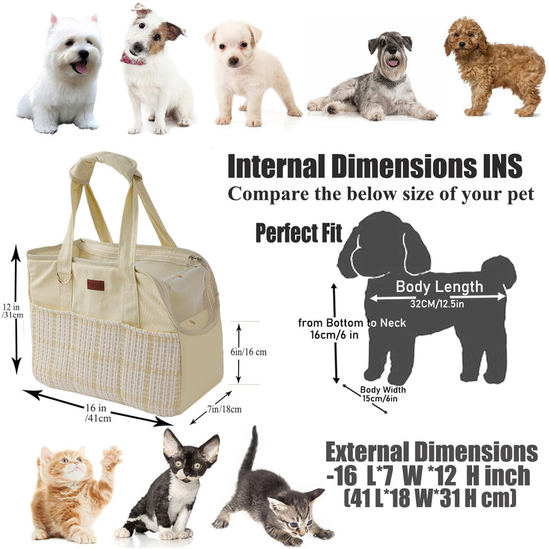 Cat Carriers Bag Beige Small Dog Purse Lightweight Puppy Carrier Fashion Woman Totes for Pet Bag Small Pups Handbag Kitty Rabbit Outdoor (Cream Color Cream - PawsPlanet Australia