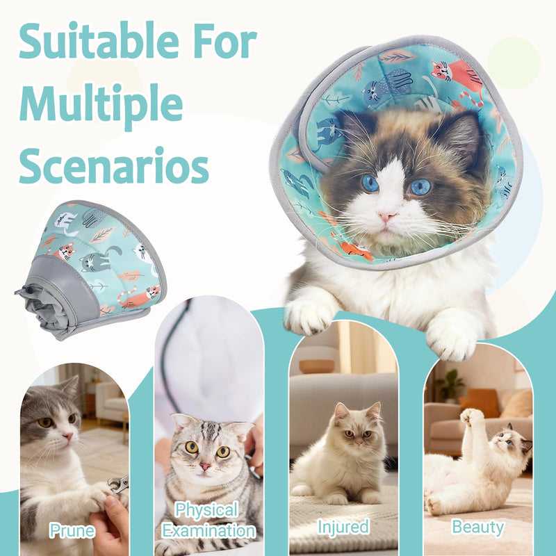 Soft Cat Collar, Adjustable Cotton, Cat Collar, Protective Collar Against Licking and Scratching, Foldable Cat Collar for Cats and Small Dogs (Mint Green, M)