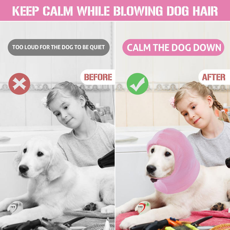 Dog Snood Neck and Ear Warmer, Noise Reduction Ear Muffs, Anxiety Relief and Calming Headwear for Noisy Environments, Pink M