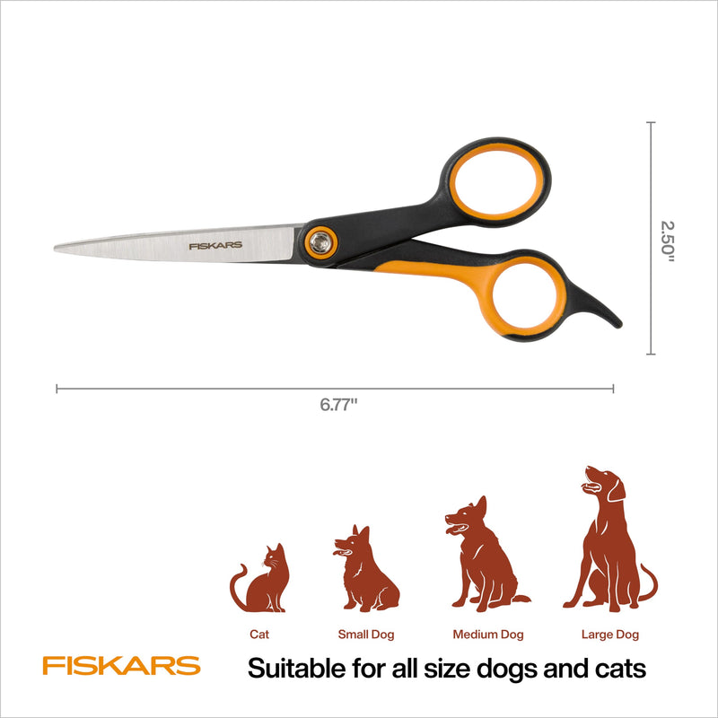 Fiskars Pet Trimming Scissors, Durable Precise Trimming Scissors with 5-Point SoftGrip™ Handle, 6.75" - PawsPlanet Australia