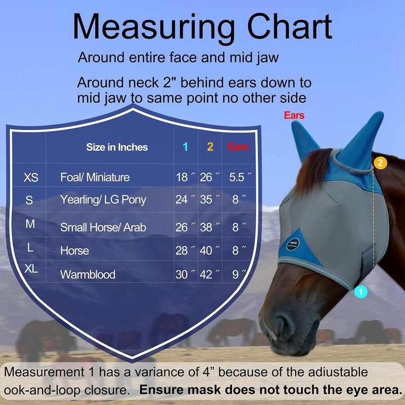 Horse Fly Mask, Adjustable Fly Masks for Horses with Ears, Breathable and UV Protection, Comfort Mesh Without Nose Cover, Horses Accessories (Grey, Blue, Large) Grey - PawsPlanet Australia