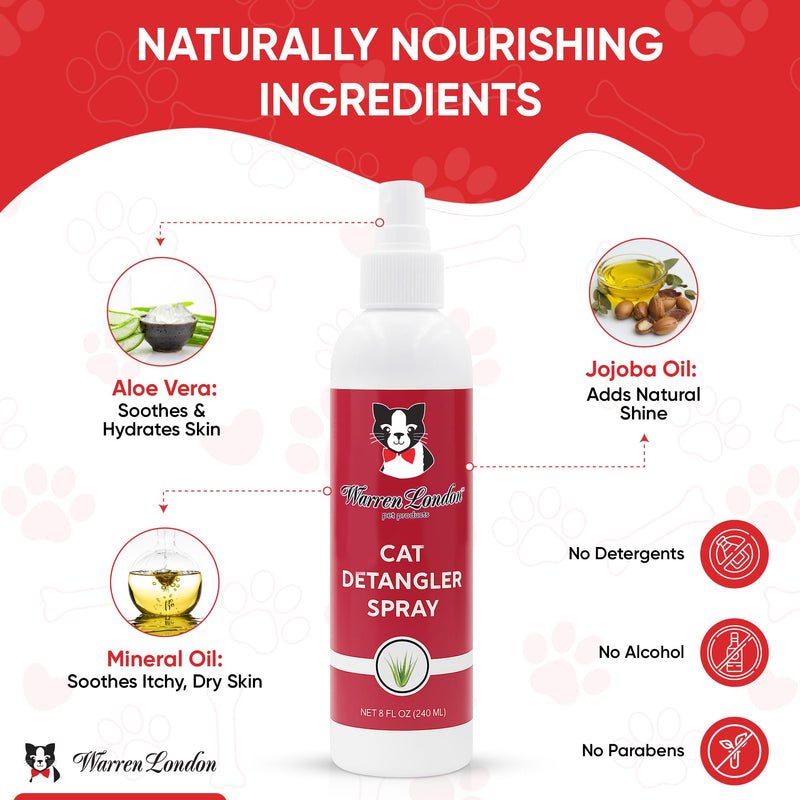 Warren London Cat Detangler Spray Bundle with Pin Brush for Matted Hair | Leave in Conditioner Pet Detangling Spray that Demattes & Refreshes | 8oz w/Pin Brush 8oz w/ Pin Brush - PawsPlanet Australia