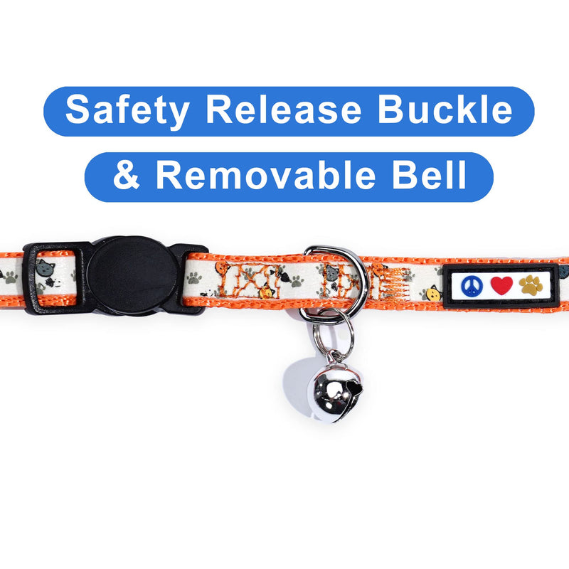 Pawtitas Glow-in-The-Dark Cat Collar – Adjustable Safety Collar with Breakaway Buckle & Removable Bell, Orange - PawsPlanet Australia