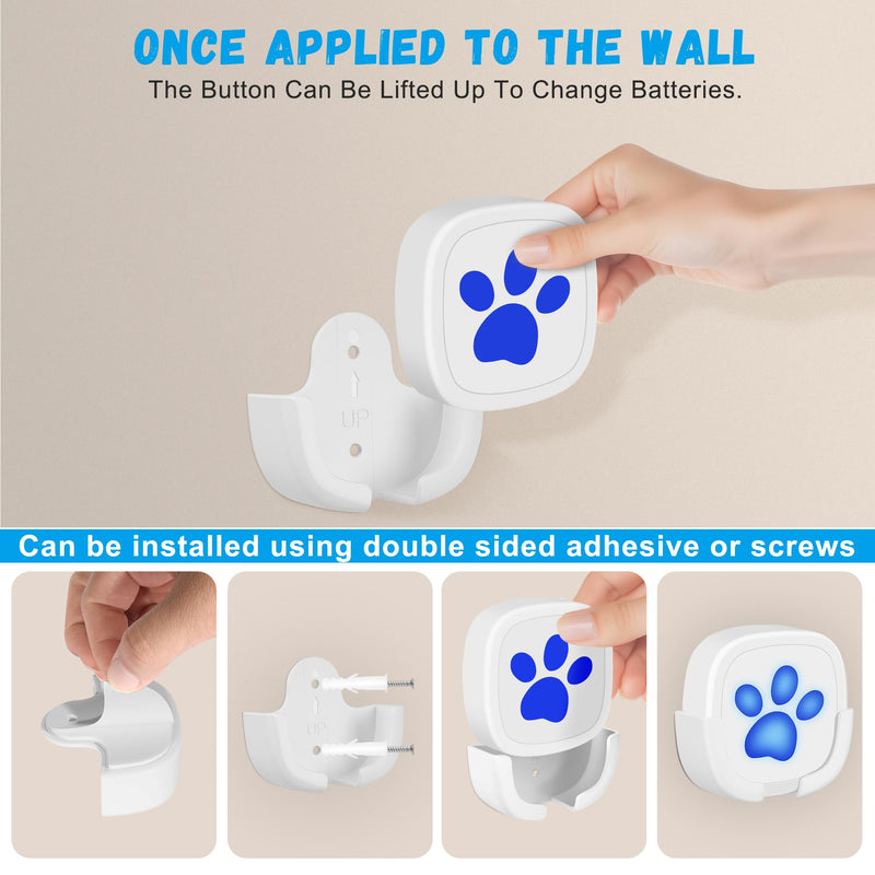 Dog Doorbell, Wireless Ring Bell to Go Outside, IP55 Waterproof Buttons, 55 Melodies, 4 Volume Levels & 950ft Range (White, 1 Reciever 2 Transmitters) White - PawsPlanet Australia