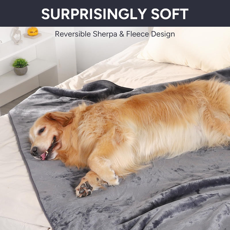Waterproof Dog Blanket Bed Cover for Bed Couch Sofa, Liquid Pee Proof Pet Blanket Washable, Reversible Sherpa Fleece Blanket Furniture Protector for Medium Large Dogs Cats（Gray, 50"x 60"） L(50"x 60") Gray - PawsPlanet Australia