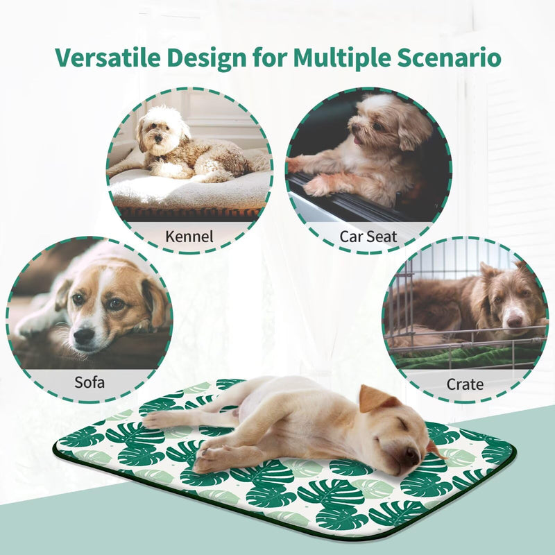 NWK Pack of 4 Pet Cooling Mat -Q-Max>0.345 Ice Silk Cooling Mat for Dogs & Cats Portable & Washable Pet Cooling Blanket, Car Seats, Beds for Summer (4pcs, Green Leaf, 27'' X 20'' X 0.3'') Medium (27'' x 20'' x 0.3'') - PawsPlanet Australia
