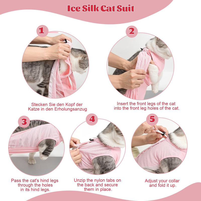 Pack of 2 Cat Bodysuit After Surgery, Comfortable and Breathable Recovery Suit Op Body Cat Castration Spay Weaning Lick Protection Suit Cat Clothing for Cat Body Surgery (Pink+Blue) (L) L