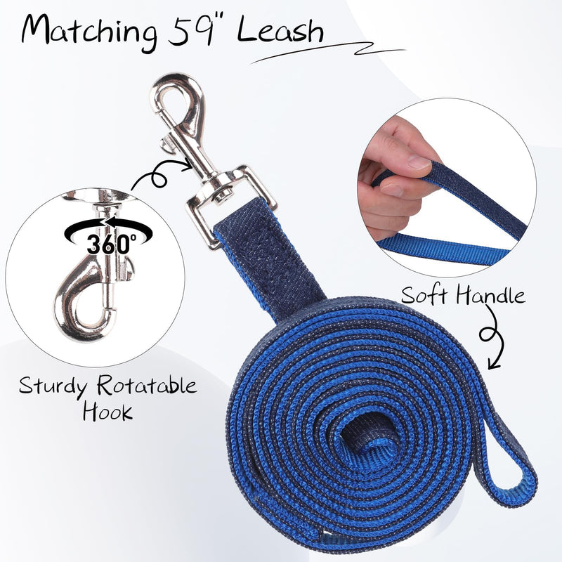 BINGPET Dog Harness Leash Set,Adjustable No Pull Step in Dog Harness,Stylish Denim Puppy Harness for Small and Medium Dogs Easy Walk Training Running(Blue,M) Blue M(17"-23" Chest Girth) - PawsPlanet Australia