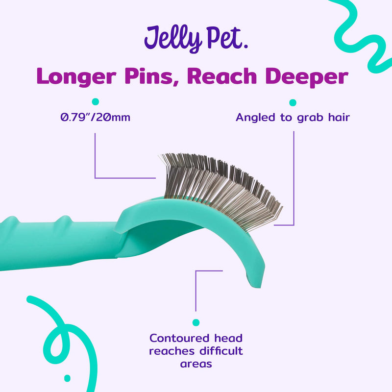 Jelly Pet Universal Slicker Brush for Dogs, Dog Grooming Brush, Remove Tangles and Dead Undercoat, Tuffer Than Tangles, Maltese Shi-Tzu Poodle Bichon, Firm Pins, Teal, Small Small (2.5 in x 4 in) - Pins (Firm) - PawsPlanet Australia