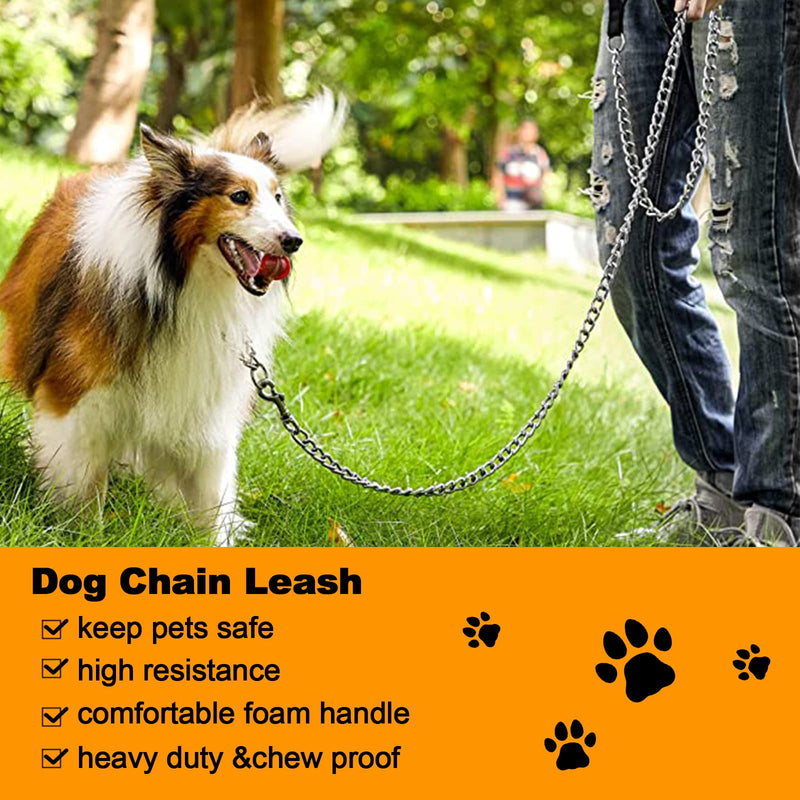 Heavy Duty Metal Dog Leash, 4 FT Chew Proof Pet Leash Chain with Soft Padded Handle for Large & Medium Size Dogs (4 FTx3 mm (0-80 lbs)) 4 FTx3 mm (0-80 lbs) - PawsPlanet Australia