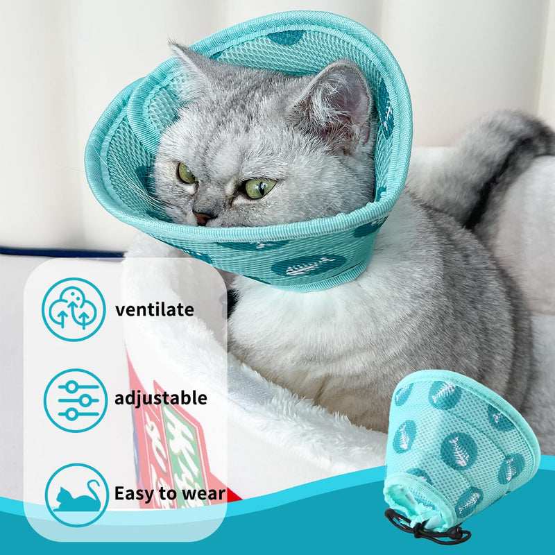 Cat Cone Collar Soft to Stop Licking and Scratching Adjustable Kitten Cone with Cat Toy Balls - Cat Recovery Collar for Small Large Cats After Surgery and Daily Wear (Green，M) Green，M - PawsPlanet Australia