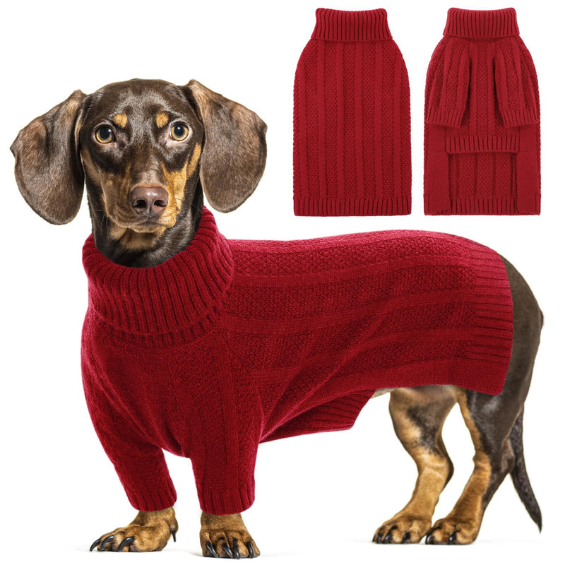 Queenmore Small Dog Sweaters for Small Dogs Girls Boys,Xmas Sweater Small Dog,Turtleneck Knitted Sweater for Dog Cat,Cold Weather Pullover for Doggie Male Female,Soft Dog Sweater Pet Apparel(Red,S) Red