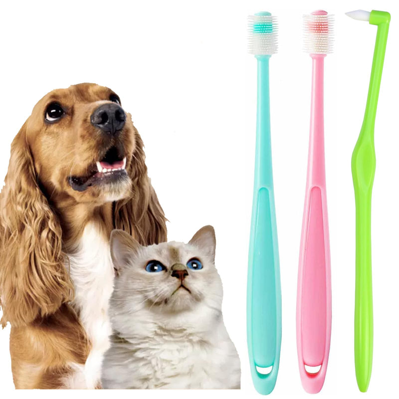3pcs Small Dog & Cat Toothbrush, 360 cat Toothbrush with Micro Head Brush, 360-Degree Pet Toothbrush, Soft Silicone, No Harm - PawsPlanet Australia