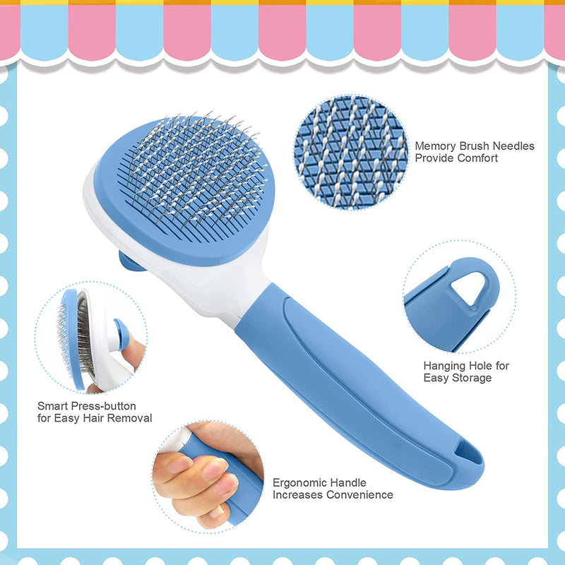 Self Cleaning Slicker Brush, Cat Brushes for Indoor Cats with Metal Comb, Dogs Cats Hair Brushes for Shedding, Pet Kitten Grooming Tool with Release Button for Long or Short Hair by KALAMANDA(Blue) Blue - PawsPlanet Australia