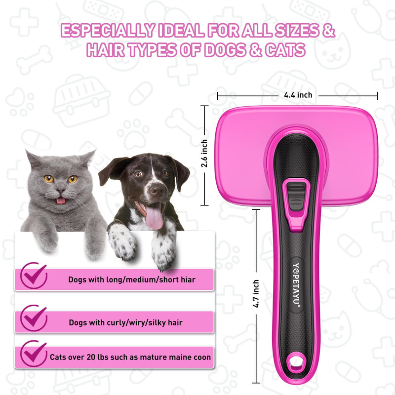 Dog Brush for Shedding, Self-Cleaning Slicker Brush, Perfect for Short & Long Haired Pets, Removes Mats, Tangles, Loose Fur, Gentle on Skin, Ideal for Small, Medium, Large Dogs. Pink - PawsPlanet Australia