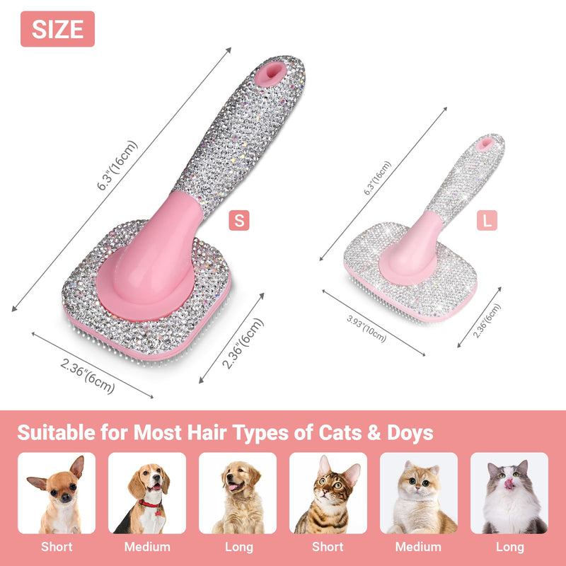 Pet Grooming Brush with Ceramic Clay Craft & Diamond Embedded Design - Washable, 360° Rotating Head for Dogs or Cats.Small 16x6.2cm Small