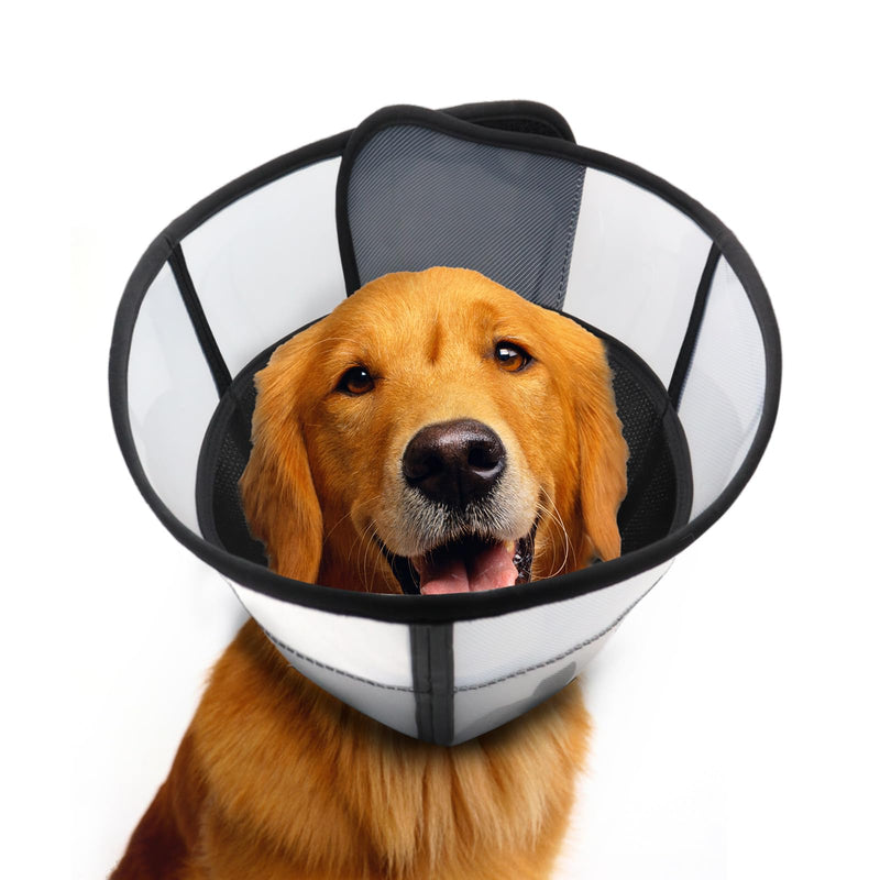 WinWeal Soft Dog Cone for Large Medium Dogs After Surgery – Adjustable Transparent Recovery Collar, Breathable Elizabethan E-Collar for Wound Healing & Anti-Licking (L, Black) L (Neck: 15.4-17.3")