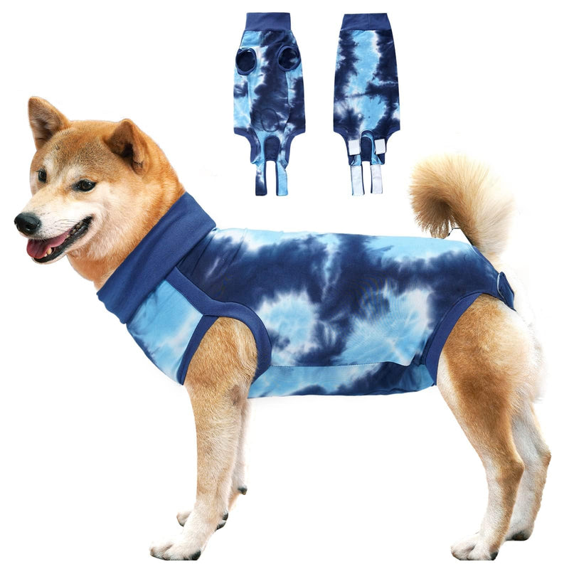 Dotoner Dog Recovery Suit Tie-Dye Pet Recovery Shirt Surgery Suit for Male Female Dogs Alternative E-Collar&Cone Protecting Abdominal Wounds Skin Disease Prevent Licking Wounds Dog Onesies L Blue