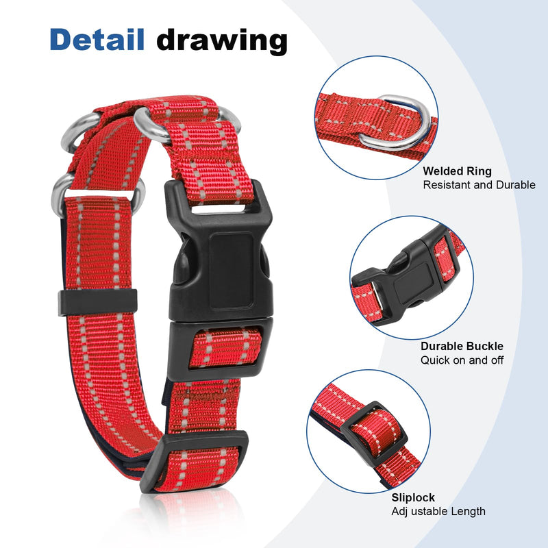Reflective Martingale Dog Collars. Dog Collar with Quick Release Buckle. Adjustable Soft Padded Breathable Nylon Pet Collar Suitable for Puppies for Small Medium Large Dogs. M:1"Wind for 14.5"-19.5"Neck Red - PawsPlanet Australia