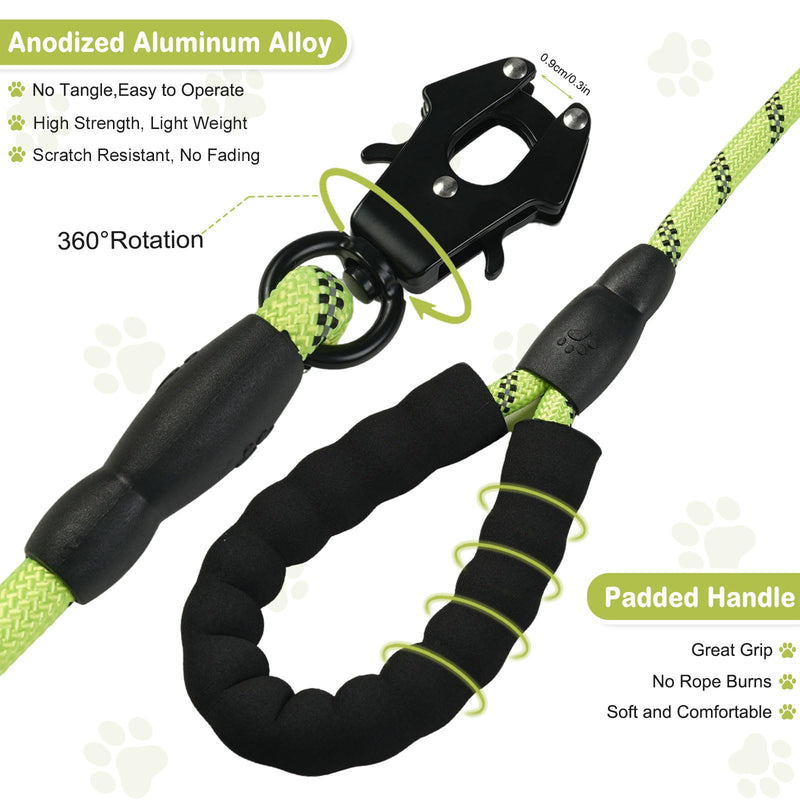 Heavy Duty Dog Leash for Large Dogs, 6FT Reflective Puppy Lead with Upgrade Frog Hook, Strong Secure Bungee Leash for Medium Large Breed Dogs Walking Training (Green) Green - PawsPlanet Australia