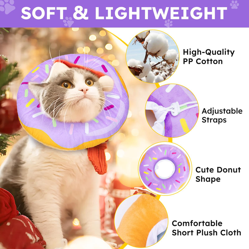 Cat Cone Collar Soft, Cat Recovery Collar for Wound Healing Cute Cat Donut Adjustable Cat Cones to Stop Licking Comfortable Lightweight Neck Elizabethan Collars for Cats Kittens After Surgery Medium Donut Purple - PawsPlanet Australia