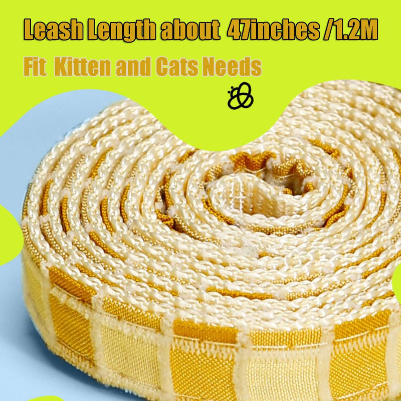 Cat Harness & Leash Set, Cats Escape Proof - Adjustable Kitten Harness for Large Small Cats, Cute Bee Plaid Lightweight Soft Petsafe Harness (Yellow Plaid Bee, S (for 3.0-6.5lb)) S (for 3.0-6.5lb) Yellow Plaid Bee - PawsPlanet Australia