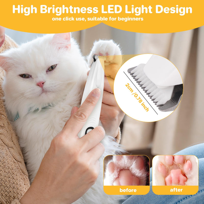 ETACCU Dog Paw Trimmer, Ultra-Quiet Pet Paw Hair Clipper with LED Light - Electric Calm Clippers Shaver for Cats Grooming Tool for Eyes, Ears, Face & Small Areas White with storage bag - PawsPlanet Australia