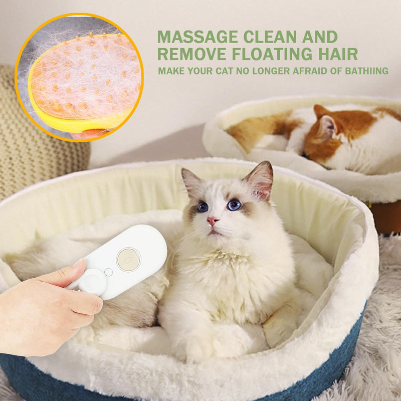 Cat Grooming Tool - Multifunctional 3 in 1 Silicone Brush for Shedding and Cleaning with Steam and Long Handle Long Handle White - PawsPlanet Australia