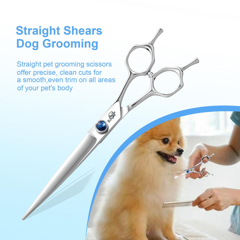 7" Dog Grooming Scissors, Premium Stainless Steel Pet Straight Shears for Dogs, Cats, and Small Animals, Sharp for Grooming Thick Hair Blue Straight - PawsPlanet Australia