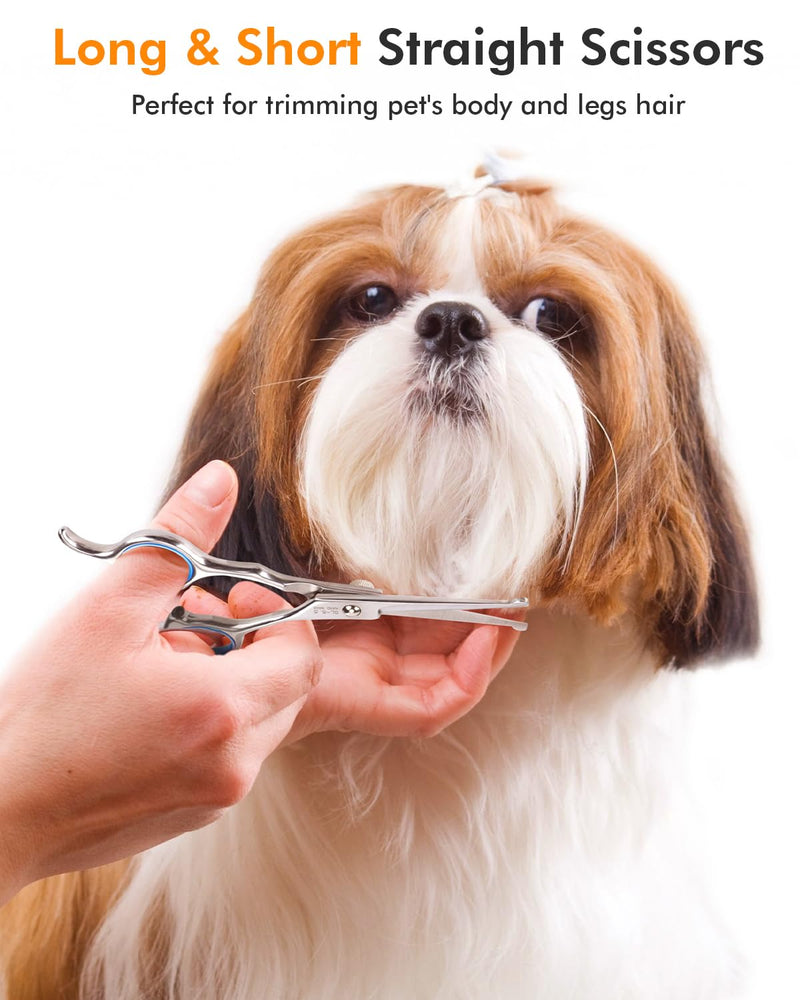 6-in-1 Dog Grooming Scissors - Professional Stainless Steel Hair Cutting Kit with Safety Rounded Tips, Ergonomic Soft-Grip Handles for Small & Large Dogs, Cats - PawsPlanet Australia
