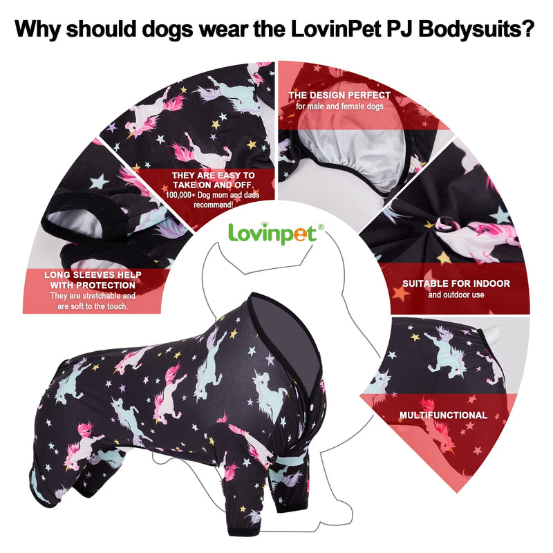 LovinPet Dog Pajamas for Dogs - Post-Surgical Recovery for Big Dogs, Lightweight Pullover Dog Clothes, Full Coverage Cane Corso Pajamas, Wild Horses Galloping Print/Large Large Black