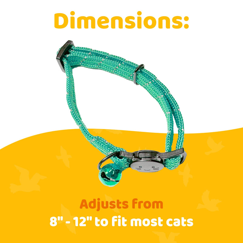 BirdsBeSafe® Break Away Cat Collar with Bell, Reflective Thread for Night Visibility, Comfortable Elastic Stretch Cat Collar to protect Cat from Getting Stuck in The Garden. Green - PawsPlanet Australia