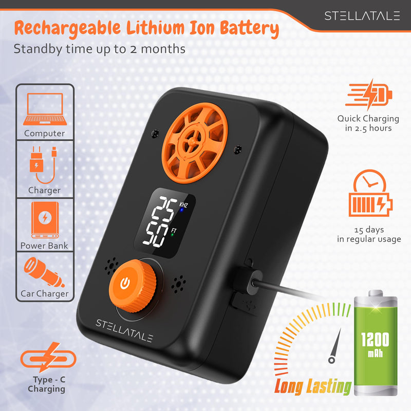 Ultrasonic Dog Barking Silencer, 5 Modes, Rechargeable, 50 Ft Range, Indoor & Outdoor Use, Black and Orange