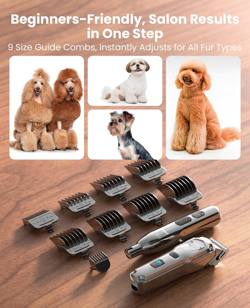 oneisall Dog Clippers for Grooming Thick/Heavy Coats, 4-in-1 Dog Grooming Kit Low Noise with Stainless Steel Blade, Cordless Dogs Paw Trimmer Pet Nail Grinder for Small & Large Dogs Cats Animals - PawsPlanet Australia