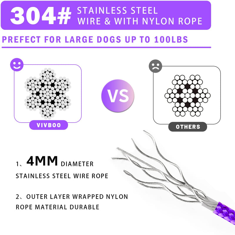 Dog Tie Out Cable 10ft/15ft/20ft/30ft Dog Runner for Yard and Outdoor with Swivel Hook Green/Blue/Purple Reflective Lead Dog Chains for Training Small to Medium Dogs Up to 100lbs 4mm 15ft Purple - PawsPlanet Australia